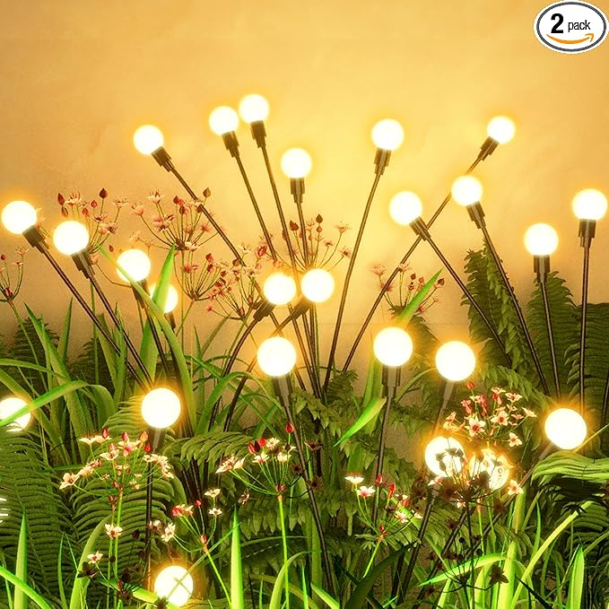 Flumy Solar Garden Lights Outdoor - 2 Pack 16 LED Firefly Lights Waterproof, Garden Decorations for Yard Patio Pathway Lawn Outside, Unique Gifts for Grandma Women, Solar Decor Warm White