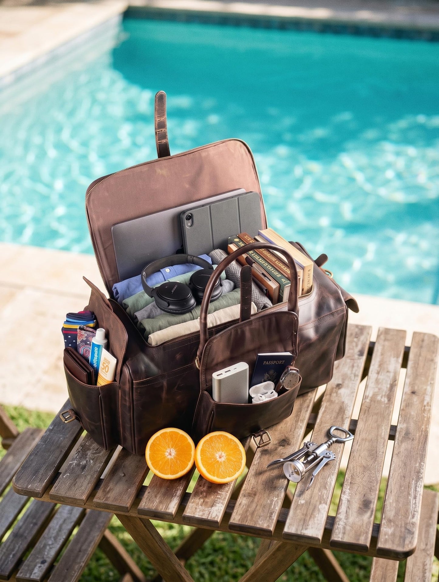 Leather Duffle Bags for Men - 28 Inch Full Grain Leather travel bag, leather overnight bag, Mens Leather Bag, Carry On Leather Weekender Bag, Airplane Leather Luggage Duffel Gym Bag