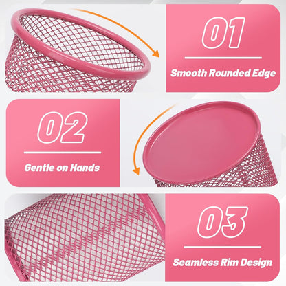 Segarty Pen Holer, 12 Pack Round Dark Pink Pencils Holder for Desk, Metal Mesh Pen Cup Container Marker Organizer Set for Office, School, Home, Desktop Storage and Organization