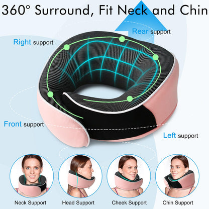 Neck Pillow for Travel, Airplane Memory Foam Plane Pillow Adjustable 12-18", Lightweight Breathable Flight Pillow with Pouch, Office & Car Use, Durable Washable Fabric Pink