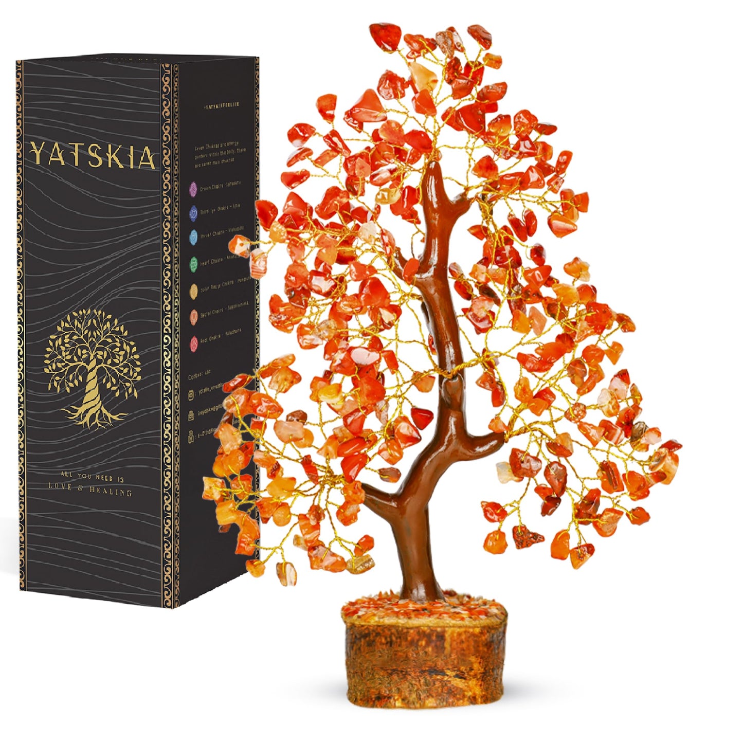 YATSKIA Carnelian Crystal Gem Tree, Stone Tree, Wealth Stones and Crystals, Crystal Tree for Positive Energy, Home Decor Gifts Money Tree Feng Shui