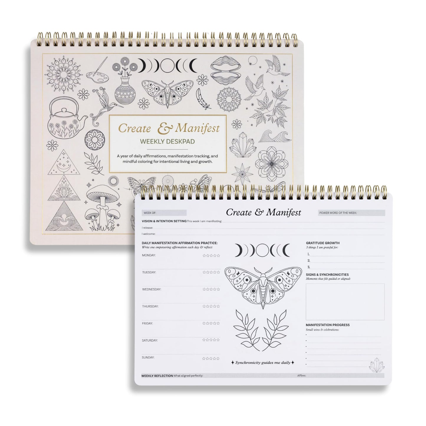Innerlight Compass Manifestation Planner for Daily Affirmations | Law of Attraction, Gratitude and Mindful Coloring | Intention Setting Tracker for Women | 52 Sheets for 1 Year | A4