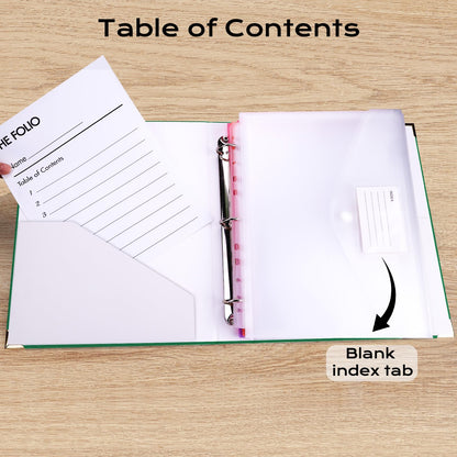 XKDOUS Important Document Organizer Folio Folders with 9 Pockets 3 Ring Linen Binder Organizer Expanding Storage Documents Holder with 9 Pockets and Labels for Papers, Files