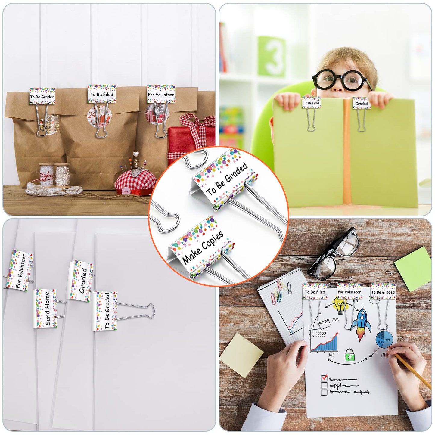 Tenare 6 Pieces Teacher Essentials Large Binder Clips 2 Inches Teacher Binder Paper Clips Office Back to School Gifts Classroom Supplies Management Supplies(Cute Things to Do)