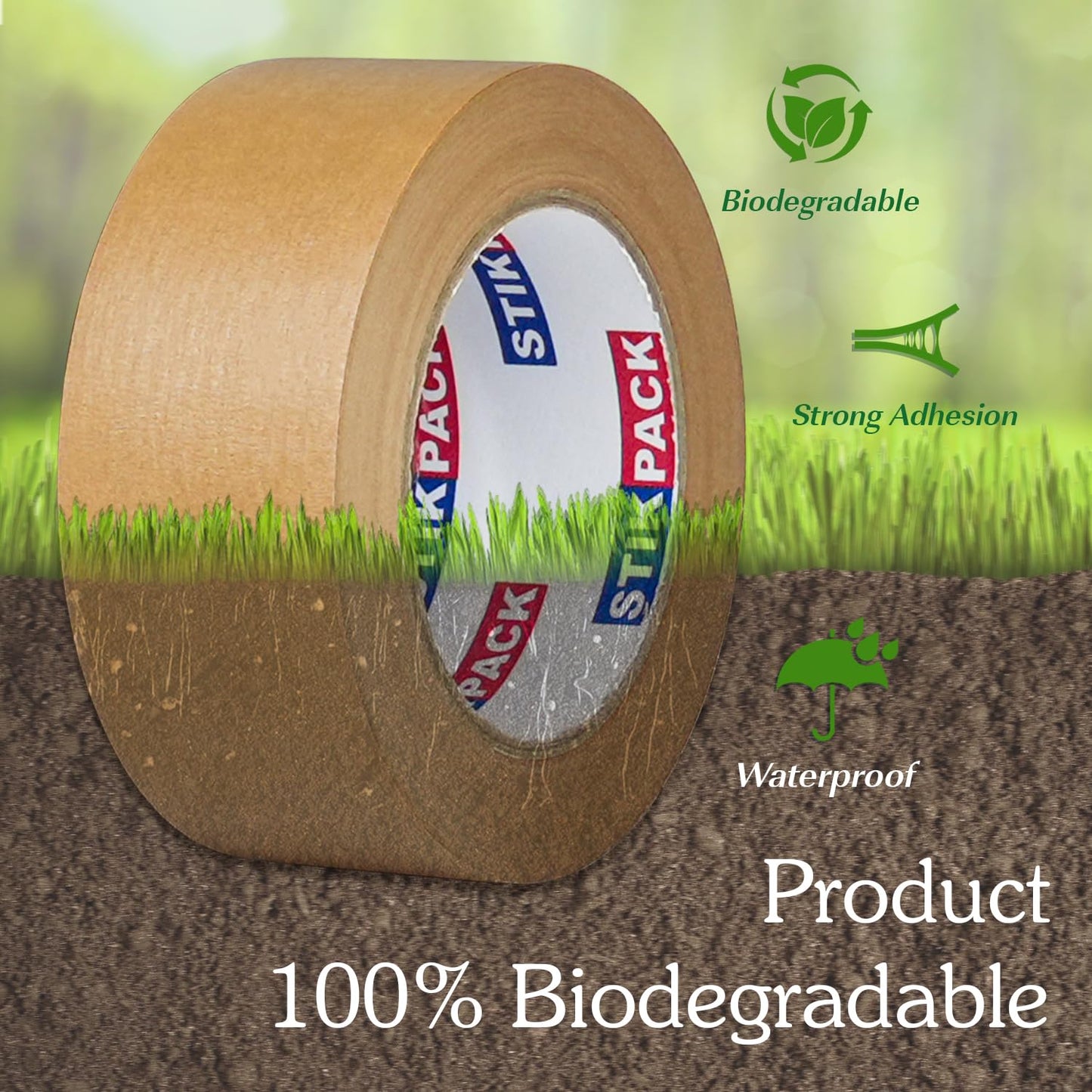 STIKPACK 6 Rolls, Heavy Duty Kraft Paper Tape, 50mm x 50m, Self-Adhesive and Easy to Tear,Eco-Friendly and Biodegradable, Writable,Uncoated, No Noise Paper Packaging Tape for Masking, Sealing,Packing