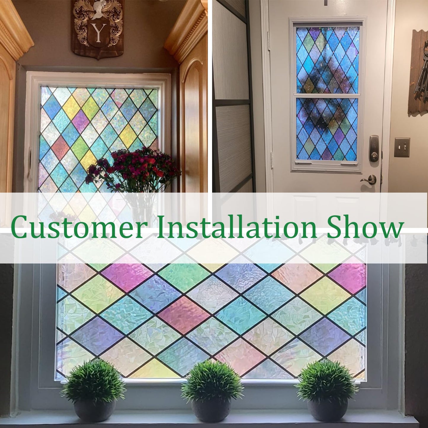 Niviy Stained Glass Window Film Tint, Privacy Film for Glass Windows Vinyl Non Adhesive Anti UV for Home Office 17.7 x 157.4 inches