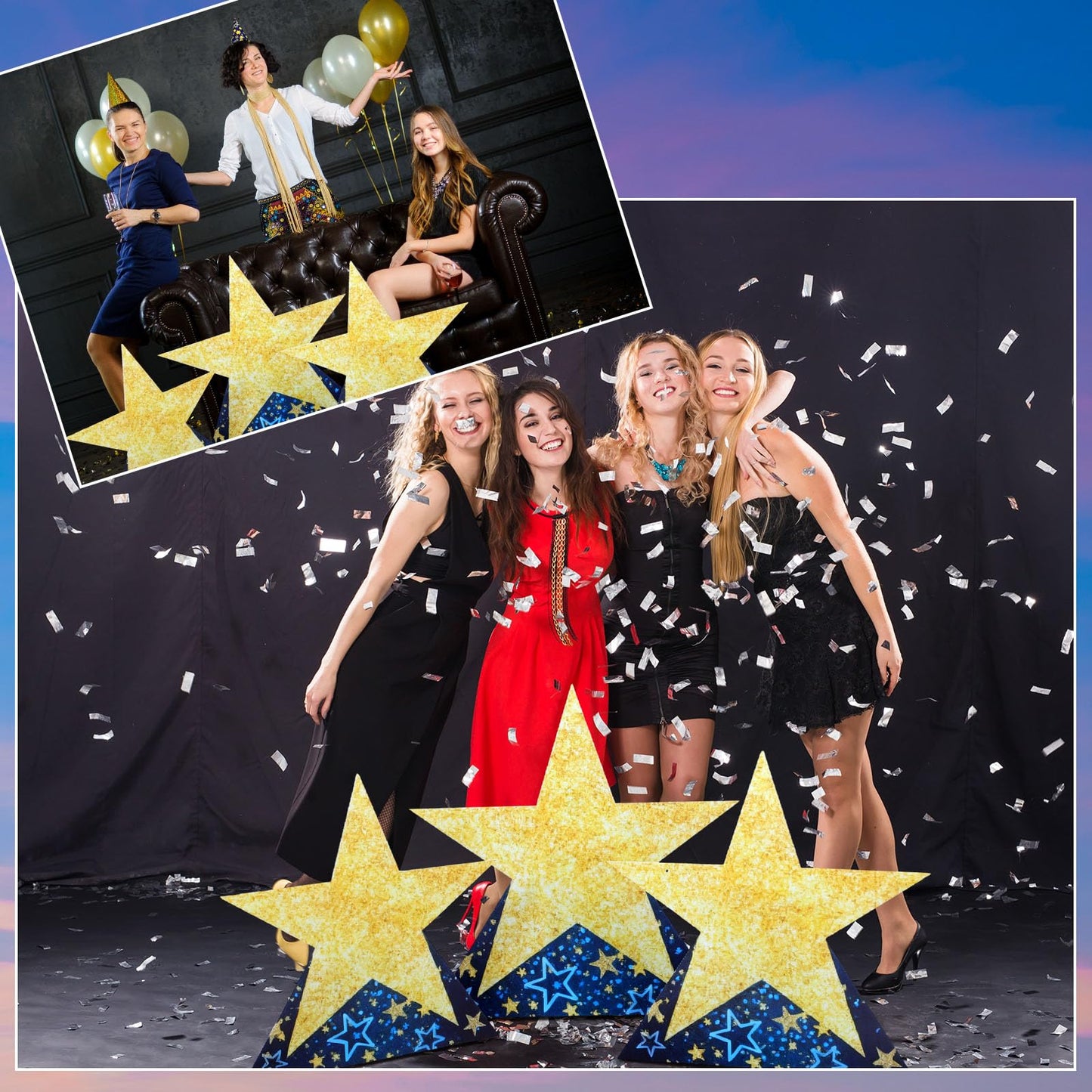Leinuosen 3 Pcs 25.8"-31.5" Star Starry Night Movie Night Party Decorations Under The Stars Cardboard Cutout Stand-up Twinkle Little Prom Award Homecoming Wedding Birthday Party Photo Prop Backdrop