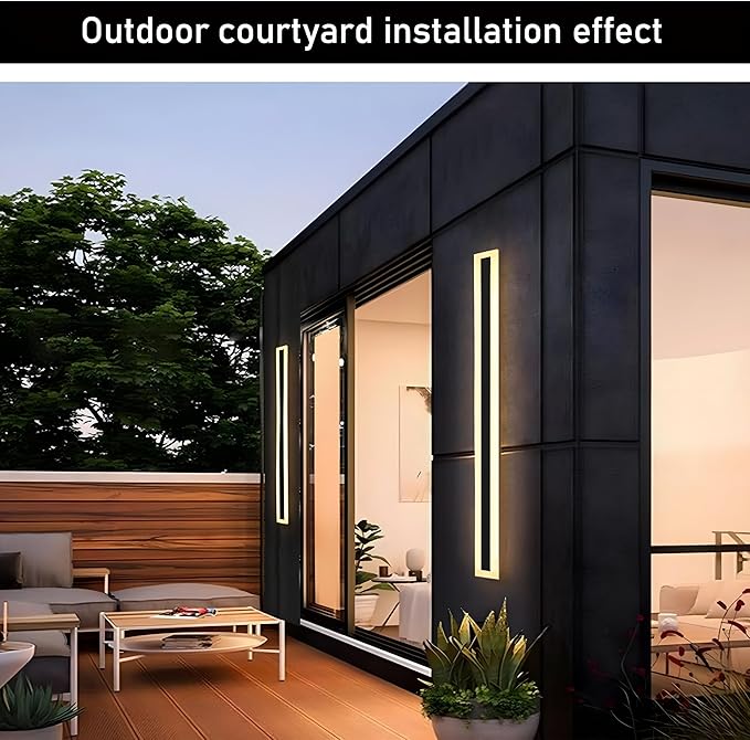2Pack 71inch Long Outdoor Modern LED Wall Light,55W Waterproof IP65 Warm White 110V led Wall Mount Lighting Fixture Rectangular Black Wall Lights Elegant Frosted White Acrylic Anti Rust.