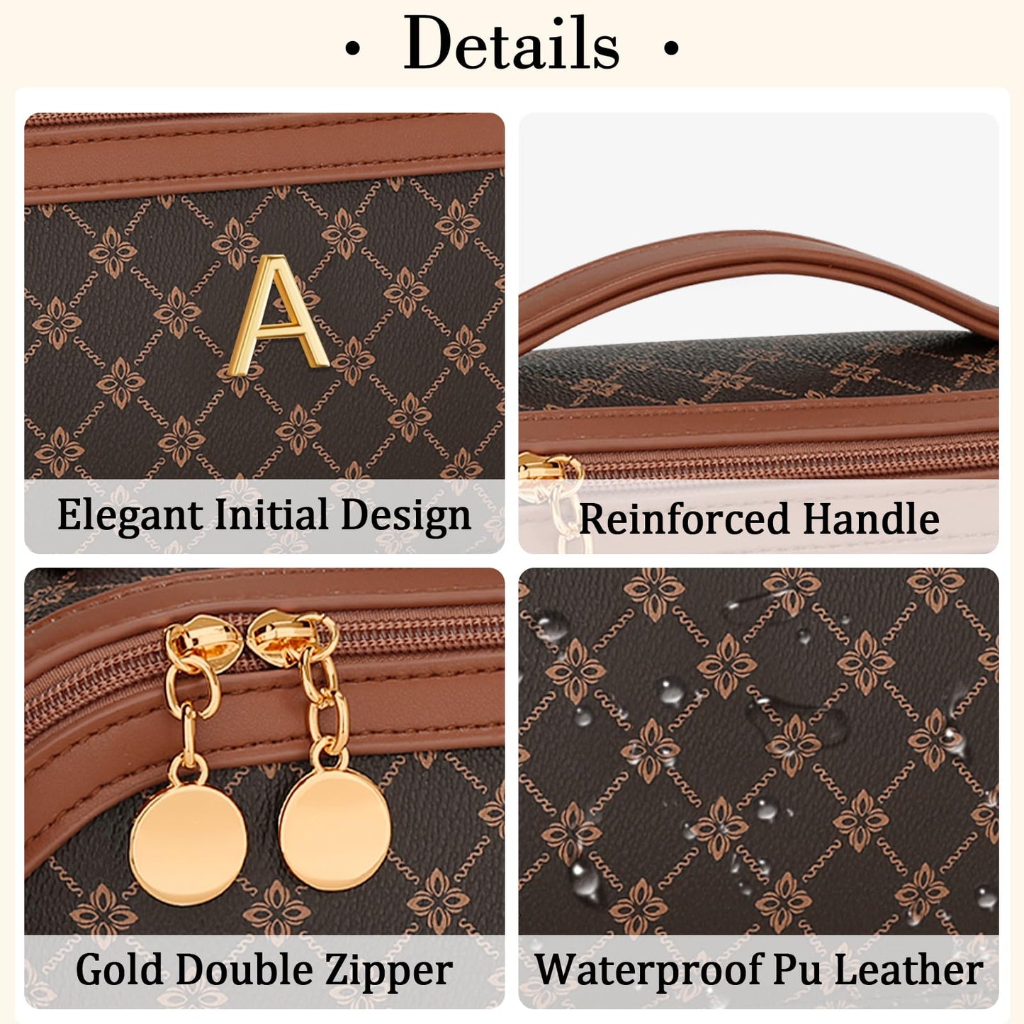 CLOUDWINGS Birthday Gifts for Women Teen Girl, Personalized Initial Makeup Organizer Bag Set, Open Flat Travel Cosmetic Bag With Clear Divider and Handle(Coffee,A)