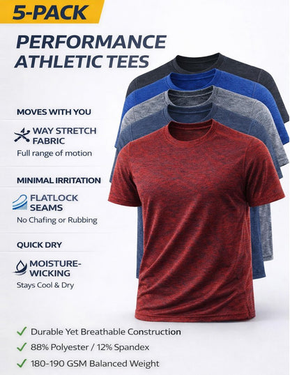5 Pack Men’s Active Quick Dry Crew Neck T Shirts | Athletic Running Gym Workout Short Sleeve Tee Tops Bulk (Set 1, XX-Large)