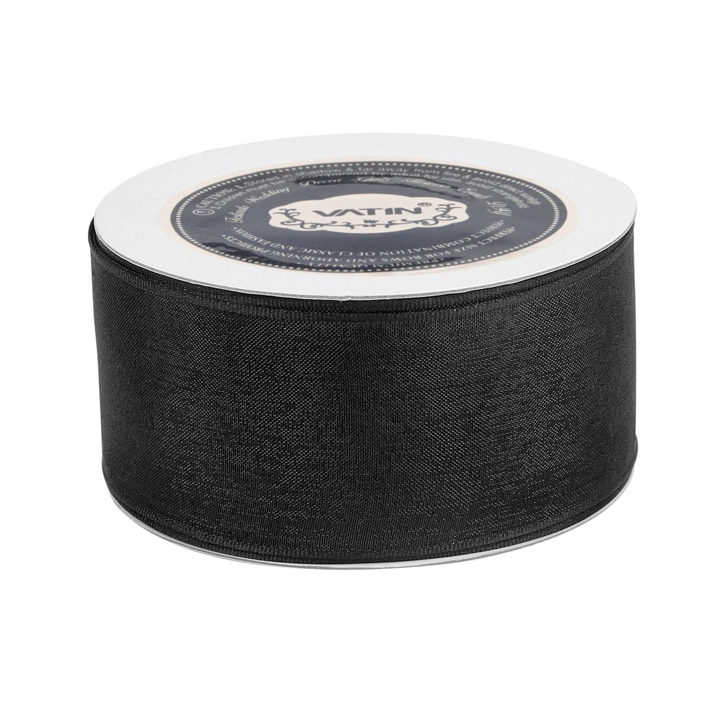 VATIN Black Organza Wired Ribbon, 1-1/2" Black Sheer Ribbon with Metallic Edge for Christmas Tree Decoration Gift Wrapping Wedding Crafts -25 Yards