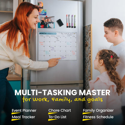Monthly Magnetic Calendar for Refrigerator - 17x12” Dry Erase Fridge Calendar Magnet - Starts Monday, Organizes 2025 Schedules, Chores, Meals, More - Whiteboard with 4 Markers & Eraser by Quick Canary