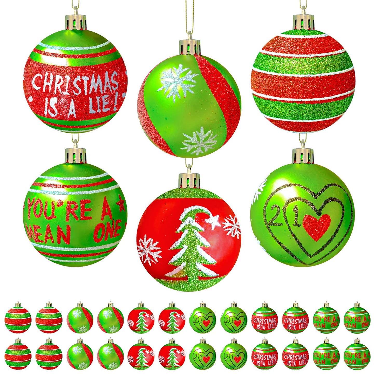 24 Pcs 2.4 Inch Christmas Ball Ornaments,Glittering Plastic Hanging Decorations Swirl Candy Cane Peppermint Red and Green Christmas Tree Pendants for Xmas Tree Decoration