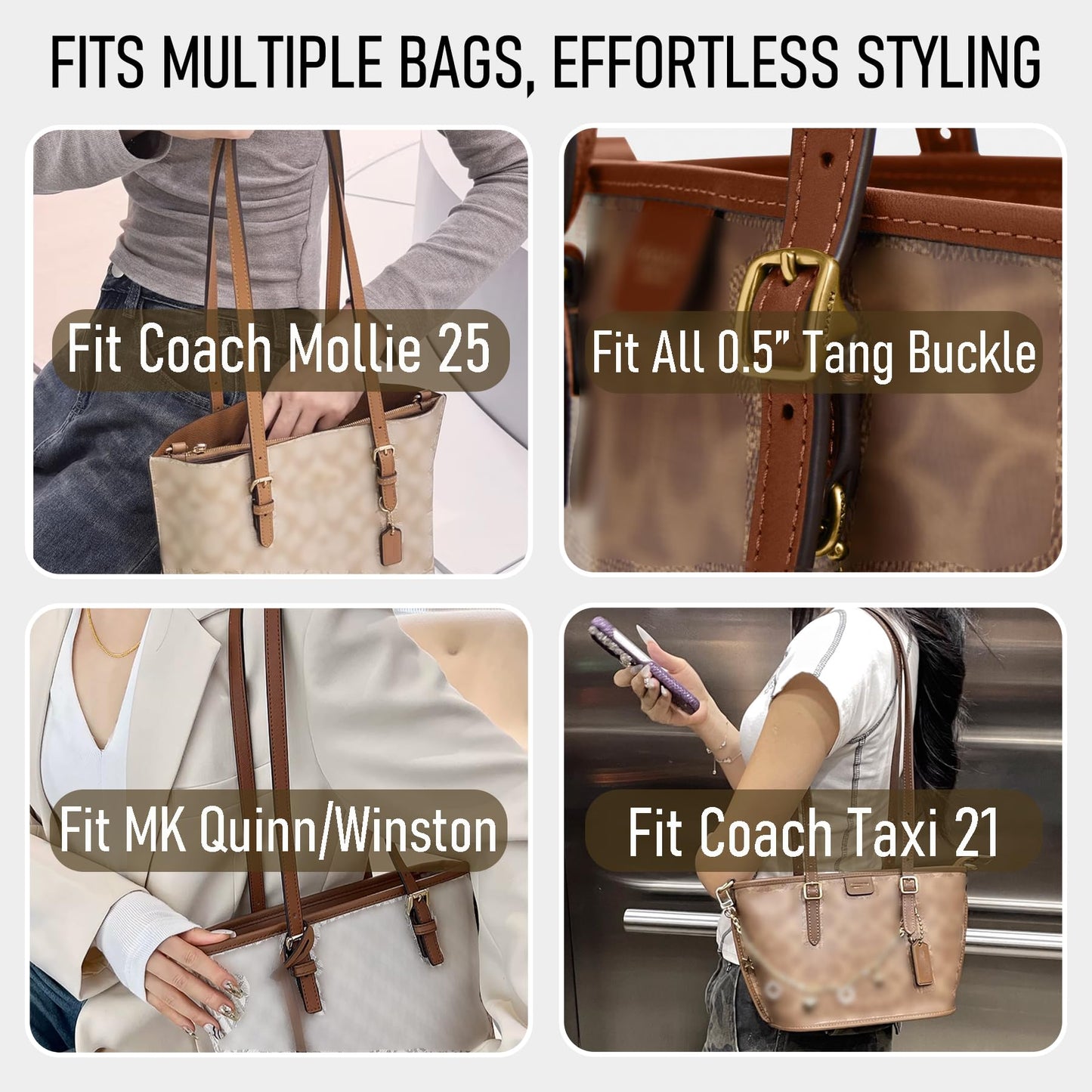 OAikor Purse Strap Replacement Compatible with Coach Mollie Tote Bag 25 & MK Basket Bags, 2 Pieces Microfiber Leather Shoulder Strap for Tote HandBag Handles(Khaki,31.9 inches)