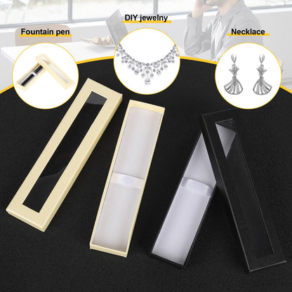 BUWUSMU 42 Pcs Empty Pen Gift Box, Pen Case with Cushion, Clear Lid Cardboard Box, Display Case for Gift, Office Supplies, Birthday Souvenir, Presentation, Jewelry, Christmas (Black, White)