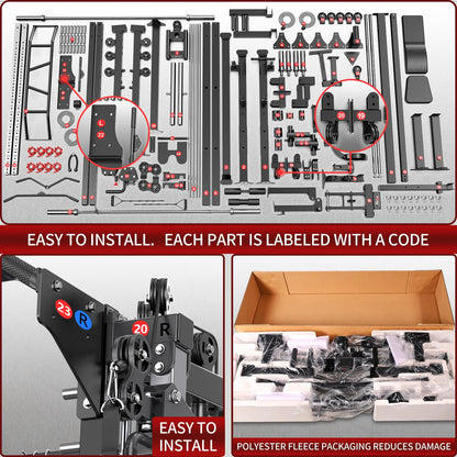 Smith Machine with Cable Crossover System, Multi-Function Squat Rack Power Cage for Home Gym, Power Rack and Packages Weight Sets (Red, L07-Smith Machine+Bench+(Pole+Cast lron) 341LBS)