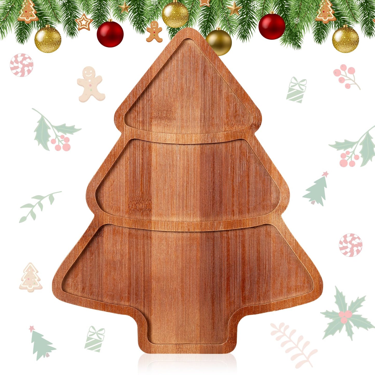 Maxcheck Christmas Tree Serving Tray Platter Charcuterie Board Christmas Wood Serving Dish Cutting Board Rustic Farmhouse 11.42 x 10.43 Inches Table Plate for Cheese Food Fruit Party