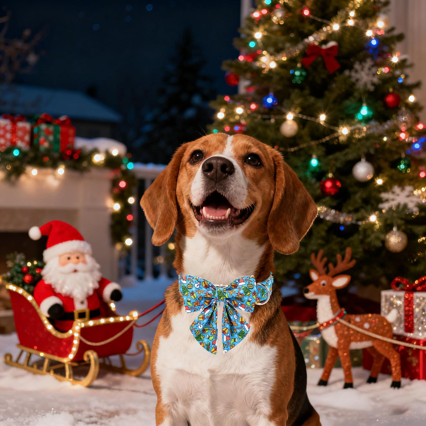 Maca Bates Christmas Blue Dog Collar with Sailor Bow Tie for Extra Small Girl Boy Dogs,Gingerbread,Christmas Tree,Hat Pattern, Adjustable Durable Collars,Winter for Male Female Puppy