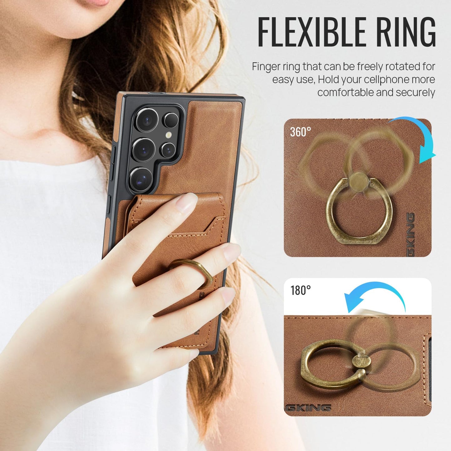Konstreet for Samsung Galaxy S26 Ultra 2 in 1 Detachable Card Bag Wallet Case Durable Leather Wallets Magnetic Card Holder 4 Card Slots Ring Stand RFID Blocking Brown