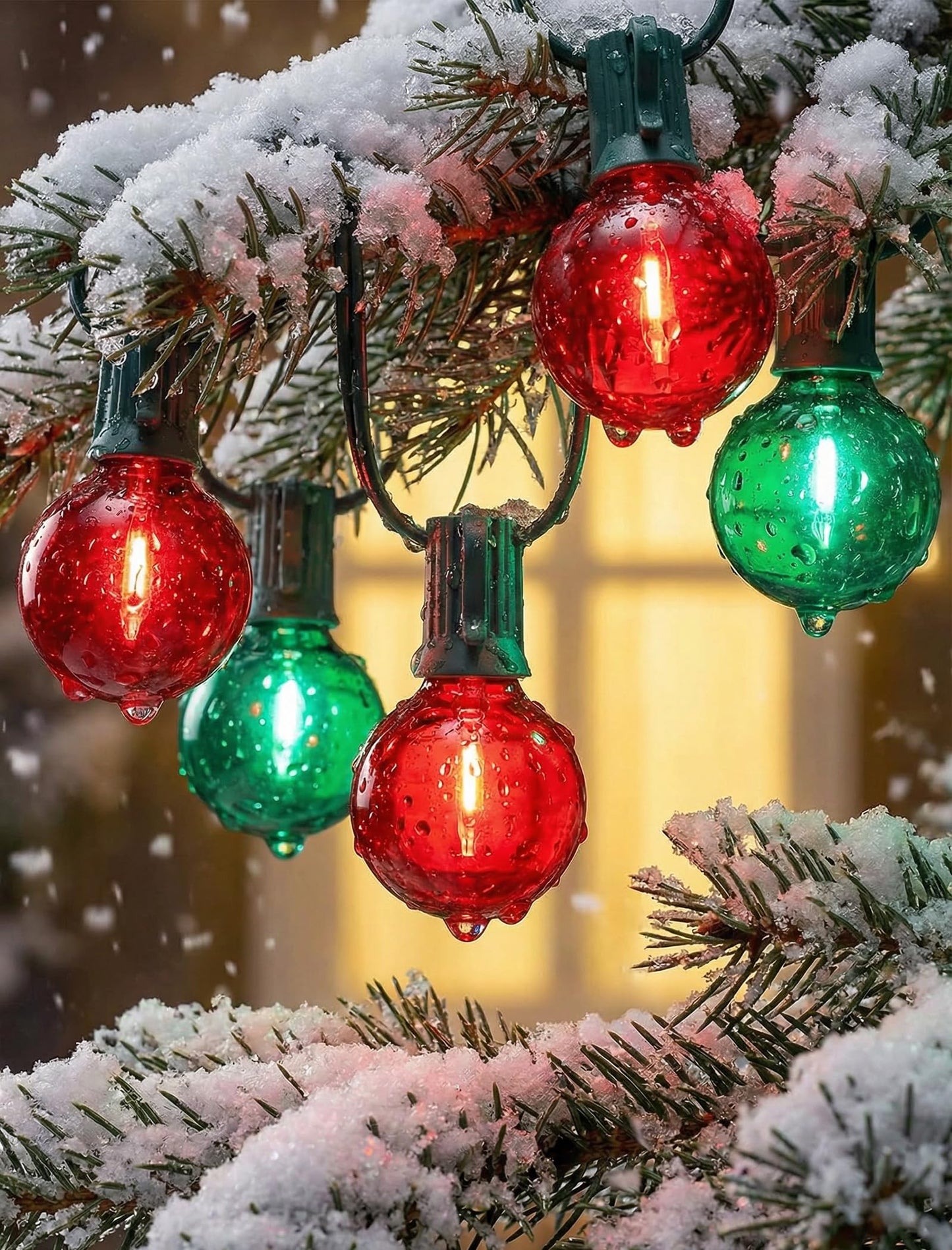 Romasaty G40 LED Christmas String Lights, 50FT Christmas G40 String Lights with 27 Shatterproof LED Clear Red Green Bulbs, Xmas Outdoor Decoration Lights for Patio Backyard Roofline Garden Yard