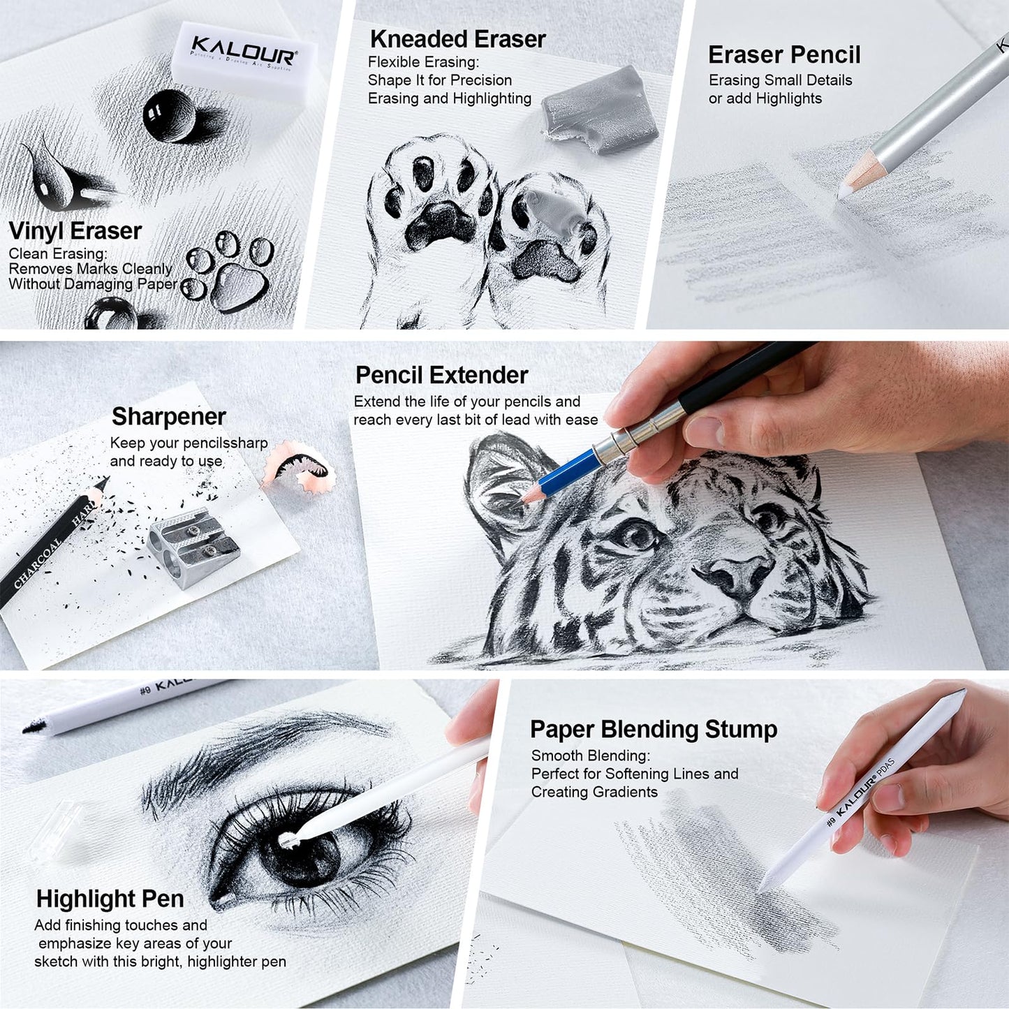 KALOUR PDAS 112 Drawing Set Sketch Kit, Pro Art Supplies with 3-Color Sketchbook, Graphite, Charcoal Pencils, Art Drawing Kit for Artists Adults Teens Beginners, Ideal for Shading & Blending