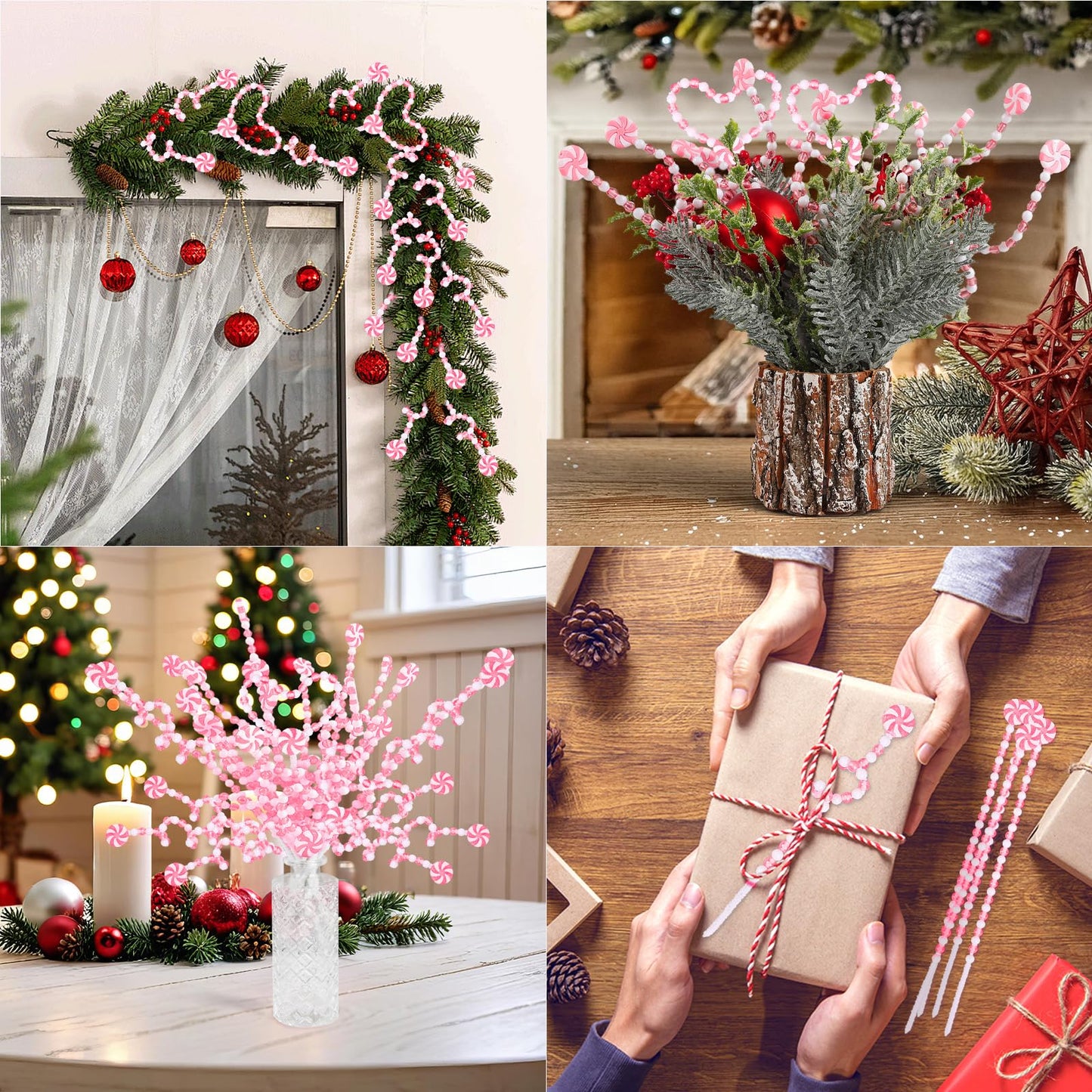 HOHOTIME 18Pcs Candy Cane Christmas Decorations, Pink White Straight Christmas Tree Picks Ornaments, Candy Cane Christmas Tree Decorations for Vase Garland Wreath DIY Craft Xmas Tree Topper Home Decor
