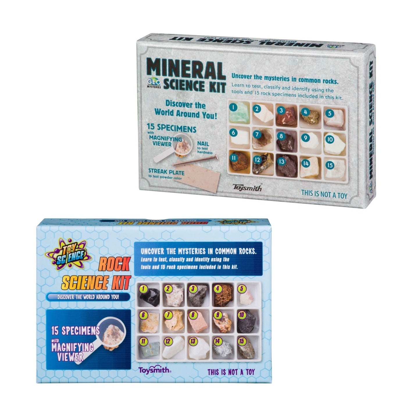 Toysmith STEM Rock & Mineral Science Kit for Kids – 30 Geology Specimens with Magnifying Viewer, Identification Guide & Testing Tools – Educational Toy for Young Geologists, Ages 8+