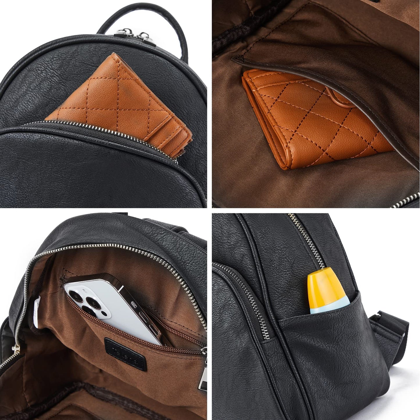 Telena Small Backpack Purse for Women Cute Mini Leather Travel Shoulder Bags Black