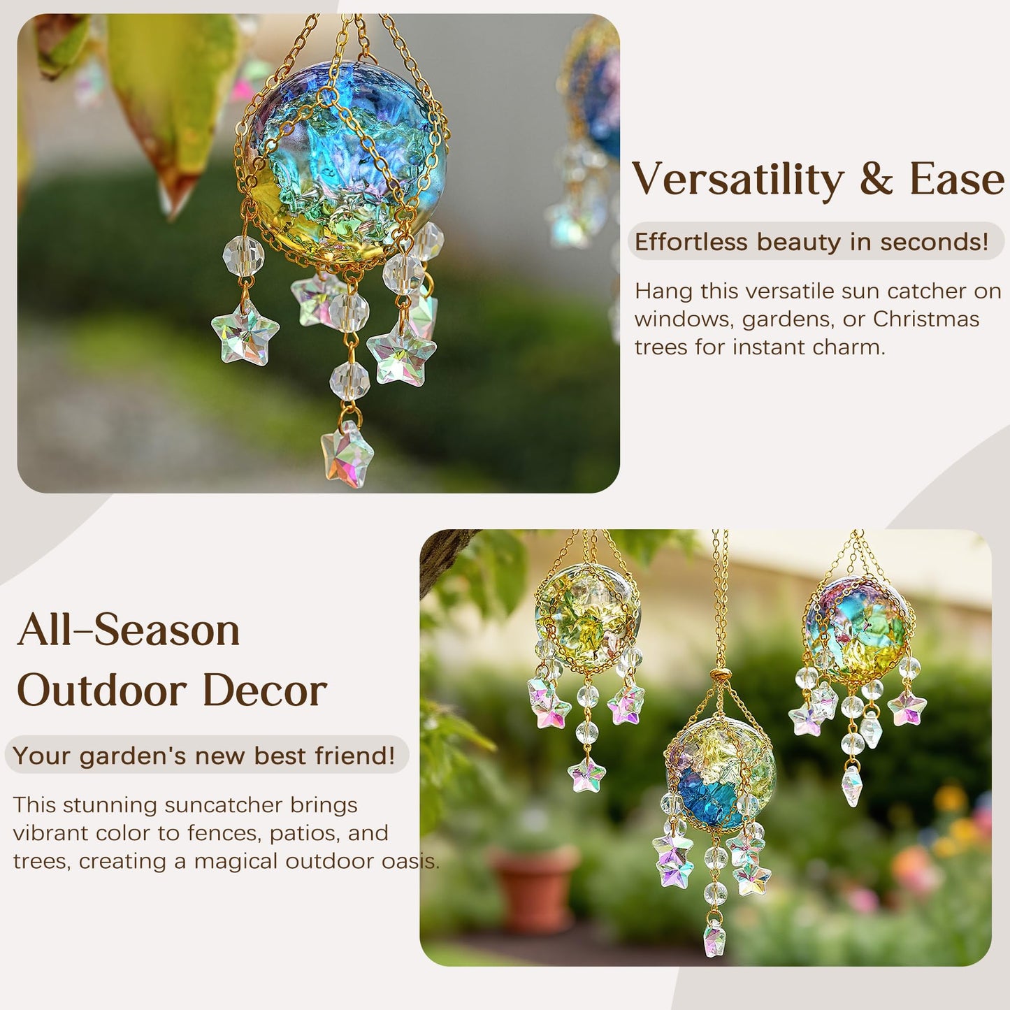H&D HYALINE & DORA 3 Pcs Crystal Suncatchers with 40mm Ice Cracked Ball Window Hanging Decor for Healing Yoga Meditation