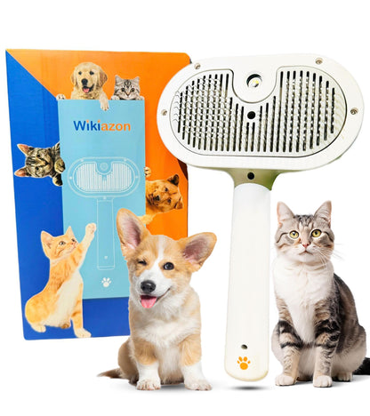WIKIAZON 4 In 1 Cat Steam Brush, Self Cleaning, Anti Static Shedding Spray Comb, Hair Removal, Mist Indoor Steamy Grooming Brush for Dog, Water Spritz Defur with Steamer Cloud Para Gatos (White Pro)