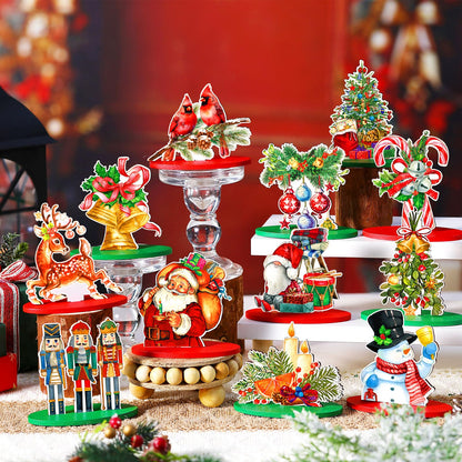 Yousoontic 12 Pcs Christmas Wooden Table Centerpieces Decorations Santa Claus Snowman Pine Tree Elk Nutcracker Wooden Signs Tabletop Centerpieces Home Decor for Xmas Holiday (Wonderful Christmas)