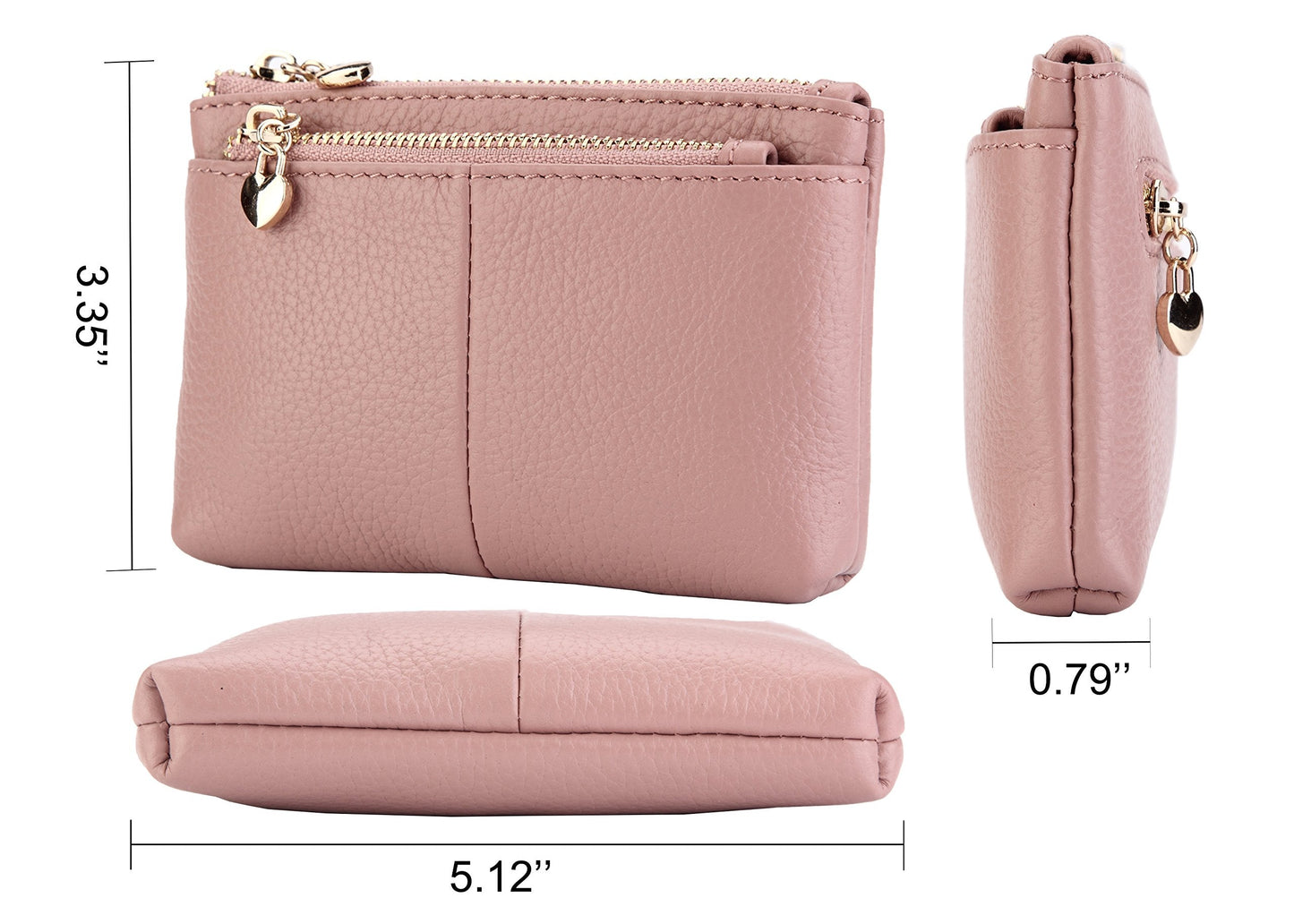 ZOOEASS Coin Purse Women Genuine Leather Zip Mini Purse With Key Ring Triple Zipper Card Holder Wallet (Grey)