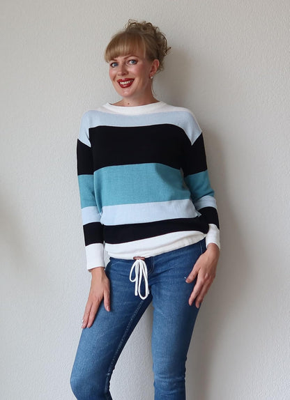 Dokotoo Womens Sweaters Striped Fall Winter Outfits 2025 Crewneck Drawstring Color Block Fashion Clothing