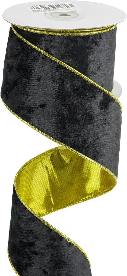 MEEDEE Black and Gold Velvet Ribbon 2.5 inch with 10 Yards Spool Two Tone Velvet Wired Ribbon for Gift Wrapping, Halloween Wreaths, Christmas Tree, Large Bow, Crafts Supply