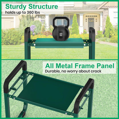 TomCare Garden Kneeler and Seat Upgraded 10.24" Wide Kneeling Pad Garden Bench with 2 Large Tool Bags Heavy Duty Foldable Garden Stool Tools Gardening Gifts for Women Men Seniors Gardeners