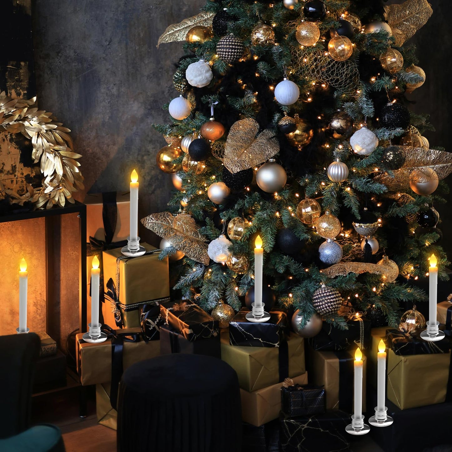 LED Flameless Window Candles With Remote Timer Sliver Base 10 PCS Battery Operated Flickering Taper Candle Lights With Removable Sliver Candle Holders Best Gift For Xmas Wedding Home Dinner Décor