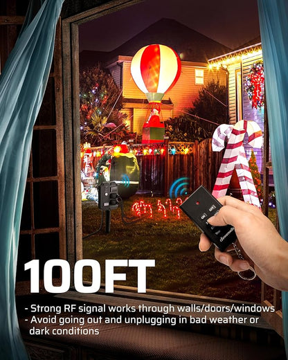 DEWENWILS Outdoor Power Stake Timer Waterproof, 6 Grounded Outlets, 6FT Extension Cord, 100FT Wireless Remote Control, Photocell Dusk to Dawn Timer for Christmas Lights, Garden, UL Listed