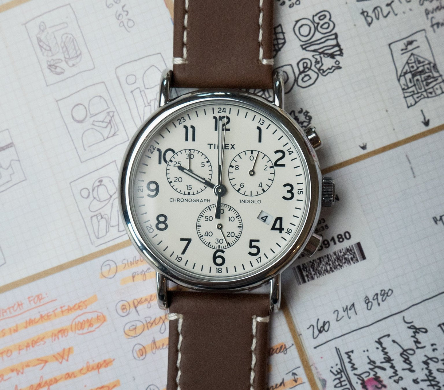 BARTON WATCH BANDS Quick Release Top Grain Leather Watch Band Strap, Saddle Leather/Linen White Stitching, 22mm