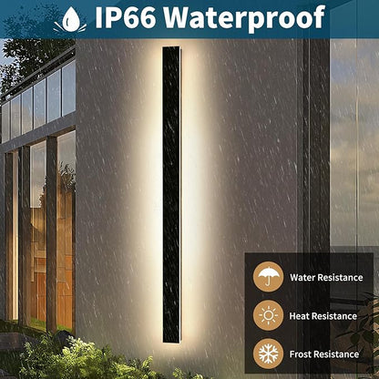 Modern Outdoor Wall Light, 71inch Black Exterior Wall Mount Light Fixtures, 3 Color 3000K/4500K/6000K, IP65 Waterproof, Porch Wall Sconce, Long Linear Outside Lighting for Patio Garage Garden