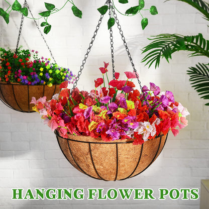 Roowest 4 PCS 16 Inch Metal Hanging Planter Basket Flower Holder Hanging Pots with Coconut Fiber Coir Liners Wire Chain Round Planter Plant Hanger for Indoor Patio Garden Home Balcony Decor
