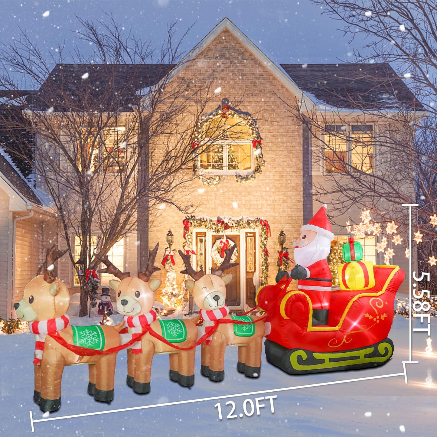 MUMTOP 12FT Long Christmas Inflatables Outdoor Decorations, Inflatables Santa Claus Sleigh with Reindeer Christmas Blow up Yard Decorations Built-in LED Lights for Outdoor Party Holiday Decor