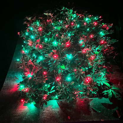 HISHINY LED Christmas Net Lights Outdoor, 5ftx5ft 100LED Green Wire, Connectable Bush Mesh Net Lights String for Halloween Christmas Party,Shrub,Yard,Tree（Red&Green）