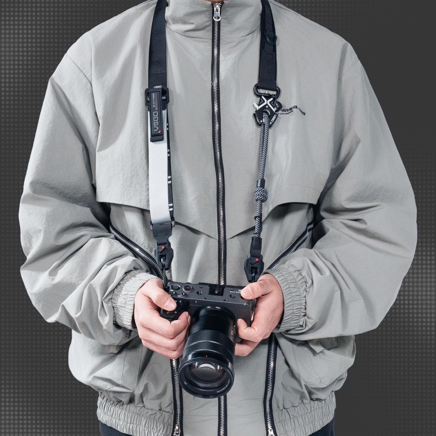 VSGO Black Snipe Urban Camera Strap – Quick Release, Anti-Twist, Comfortable Nylon Sling, Fits DSLR, Mirrorless, Phone & Action Camera, Gray&Black