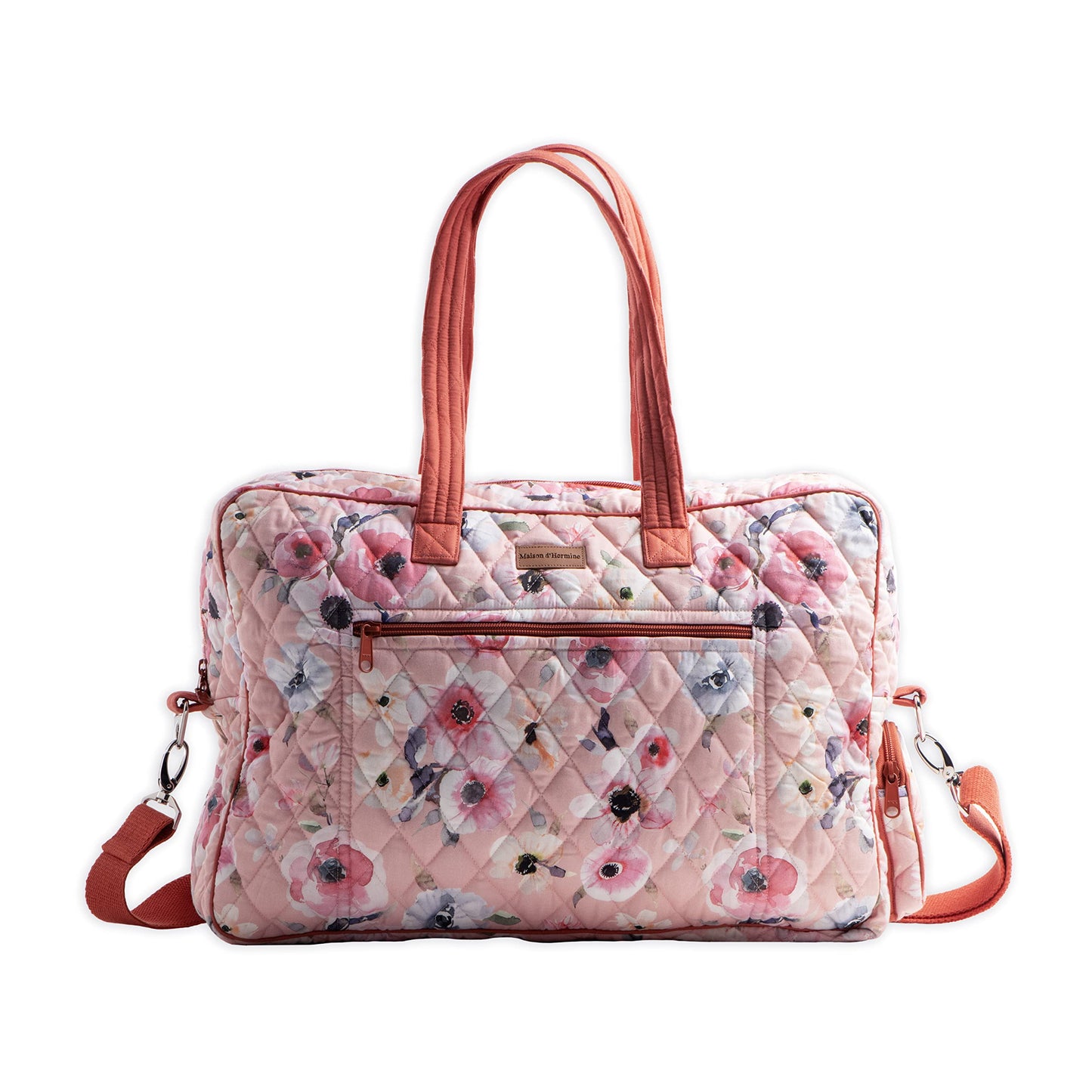 Maison d' Hermine Weekend Duffel Bags for Women Cotton Quilted Overnight Luggage Weekend Bag for Men Gym Sports Gifts Travel Business Travellers Trip Spring Summer (Romantic Poppy - Saumon)