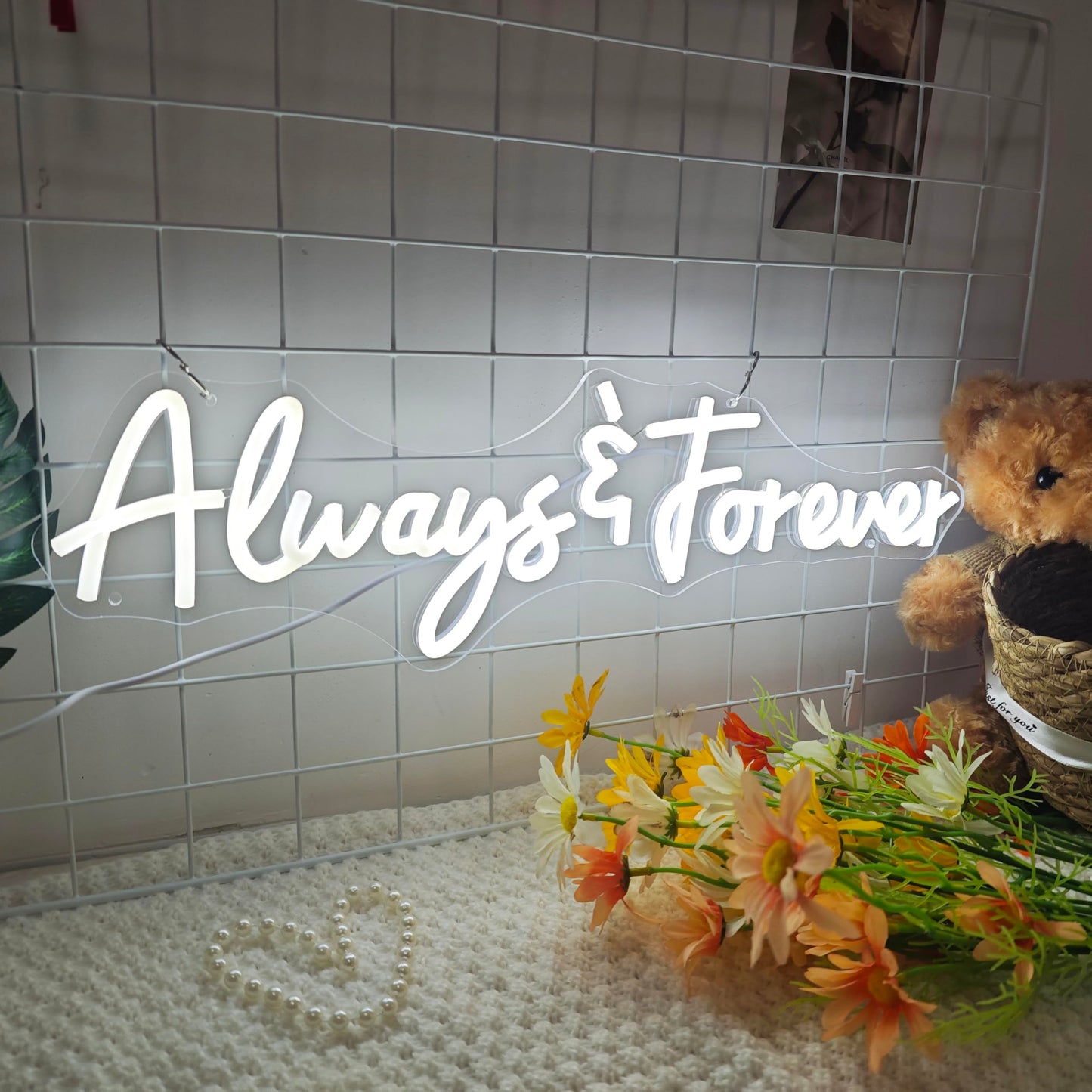 Always and Forever Letter LED Neon Sign for Lovers，Friends, Family Aesthetic Neon Light Signs,USB Powered LED signs, Wall Lights for Wedding,Anniversaries, Club ,Hotel ,Birthday Party Wall Hanging Decoration(20in)