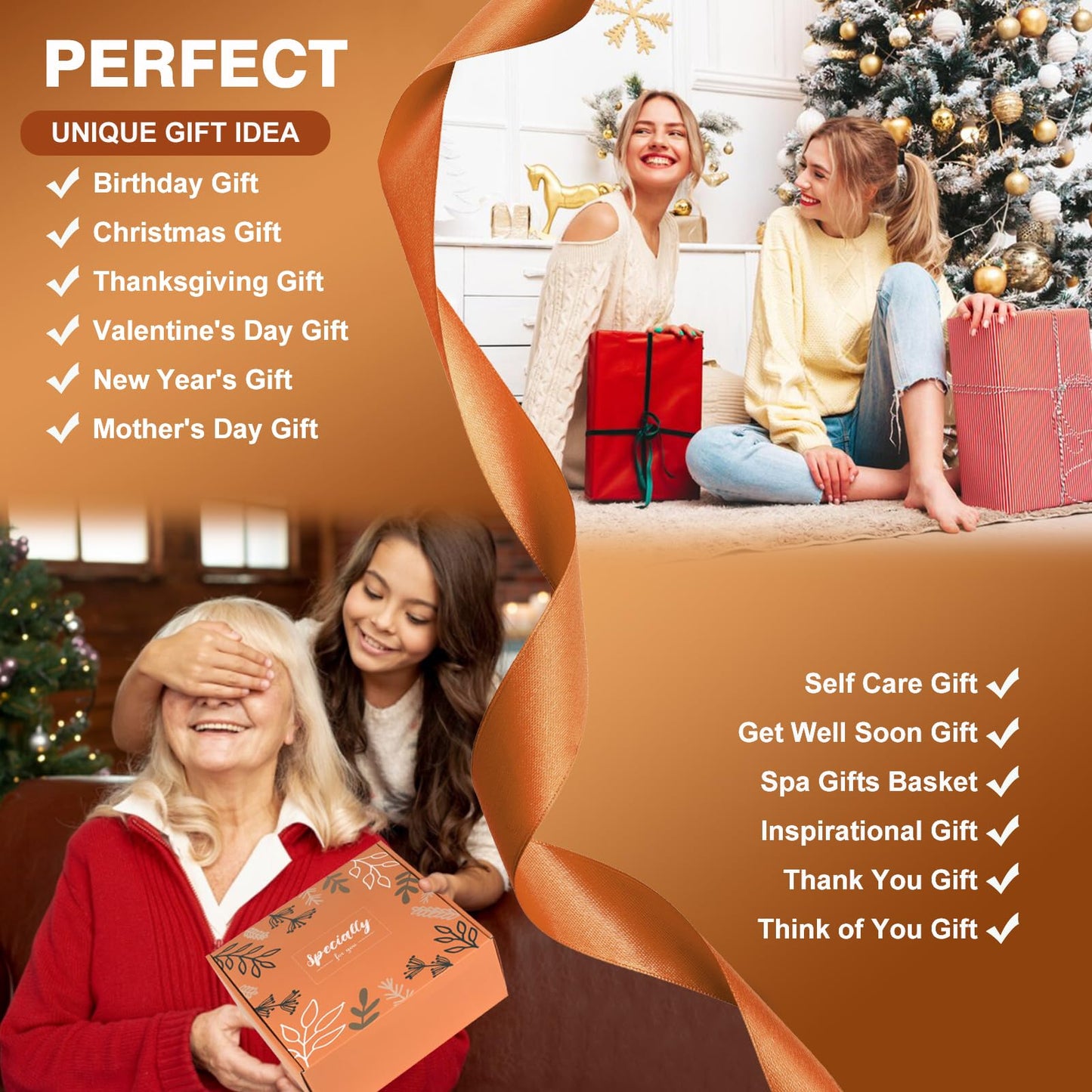 Fall Gifts Baskets for Women Wife Mom,Birthday Gifts for Sister Friend Girlfriend Teacher,Get Well Self Care Package,Orange Relaxing Spa Gifts for Her Anniversary Christmas,Thanksgiving,Graduation