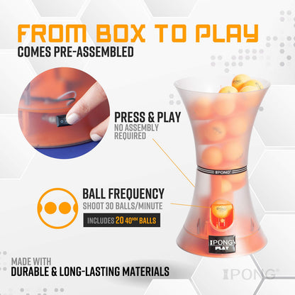 JOOLA iPong Play Table Tennis Trainer Robot with 20 ABS Training Balls, Orange