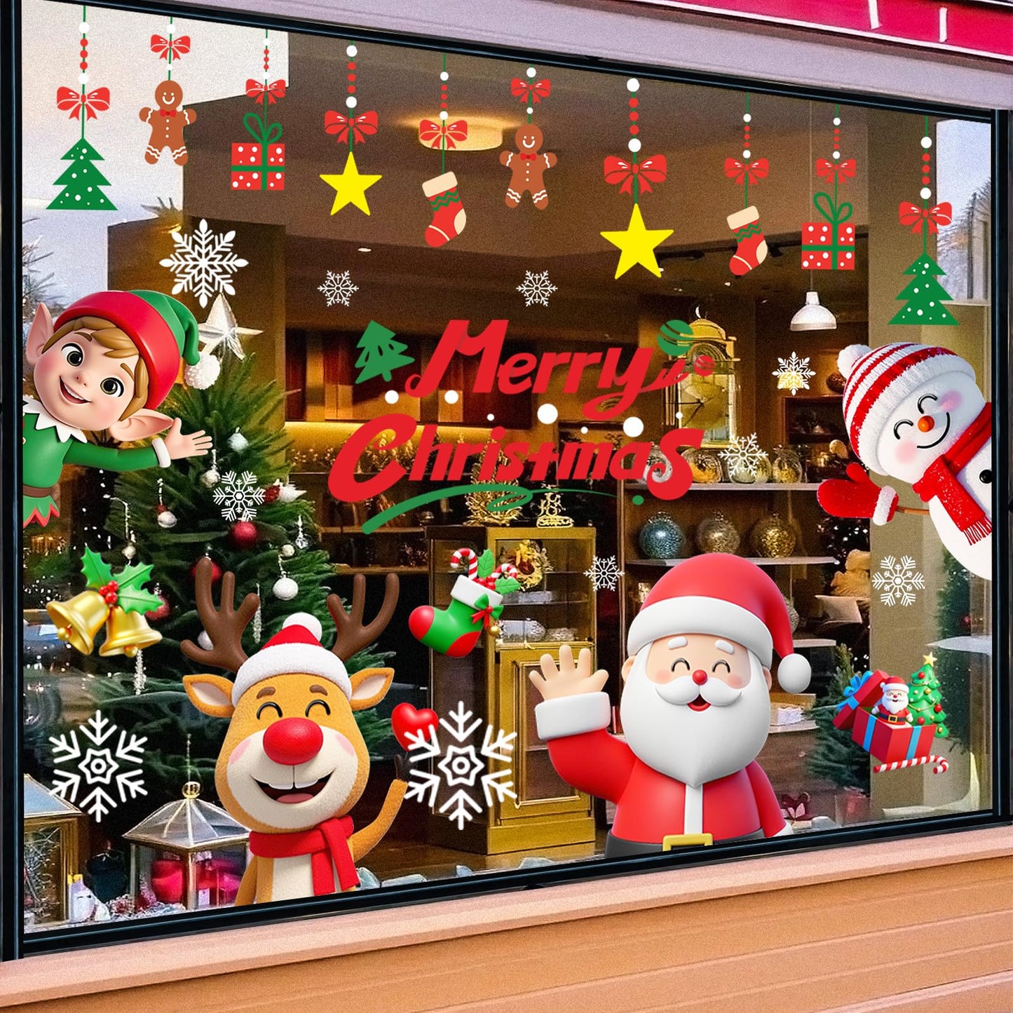 T&W SAME FILM 117 PCS Christmas Window Clings Stickers for Glass, Window, Car Decor, Xmas Decals Decorations Holiday Snowflake Santa Claus Reindeer Decals for Party, Reusable