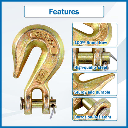 TBAPFS 4Pcs 3/8 Inch Clevis Grab Hooks Grade 70 Chain Hook 7500 Lbs Working Load Limit for Trailer Truck Transport