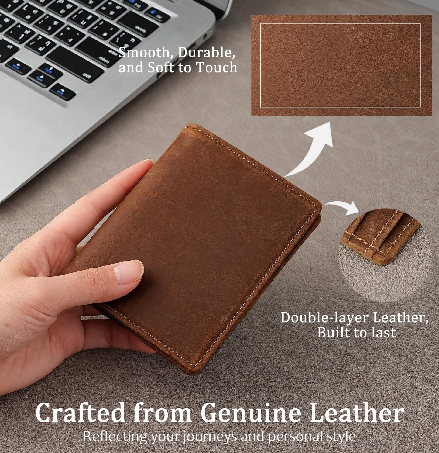 LnxLtw Bifold Vertical Wallet for Men - Slim Leather RFID Blocking Front Pocket Design with ID Window & 2 Cash Pockets | 4.5"x3.7"x0.7" Thin 7 Card Slots Wallets Organizer | Gift Box (Brown)